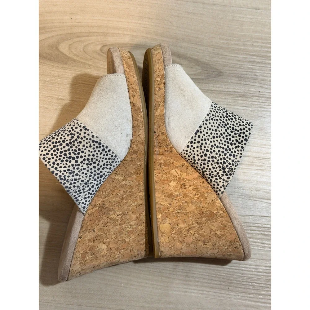 TOMS Wedge Sandals Beige W8 Womens Polka Dot Cork Heel Open Toe Slides